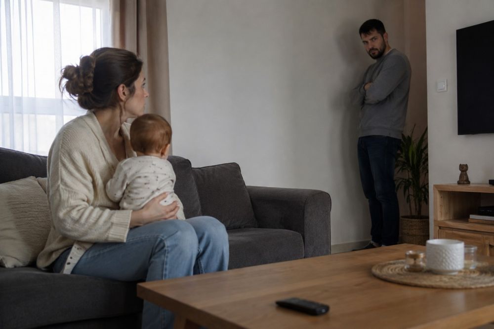 לעיני בנם הפעוט: הנאשם אחז בסכין ואיים להתאבד