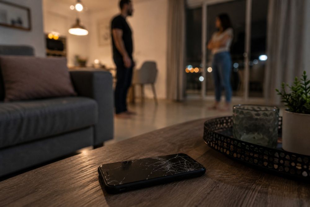 הכה אותה עם הטלפון עד שדיממה והורה לה להתקלח