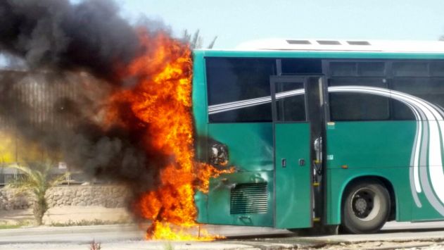 אוטובוס בער ליד שדה התעופה - אין נפגעים