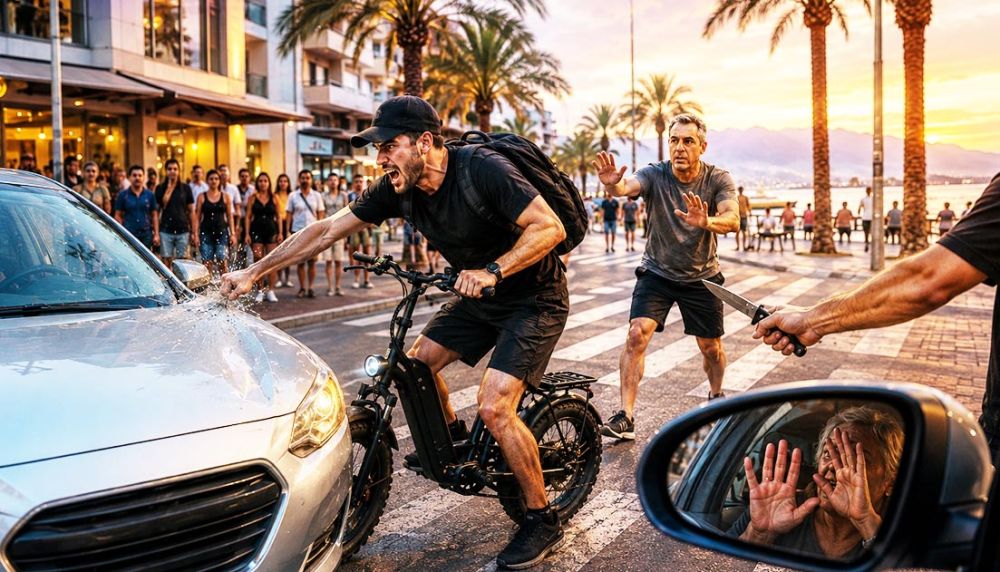 רוכב אופניים חשמליים  שלף סכין ליד מול הים  ואיים על זוג מבוגרים